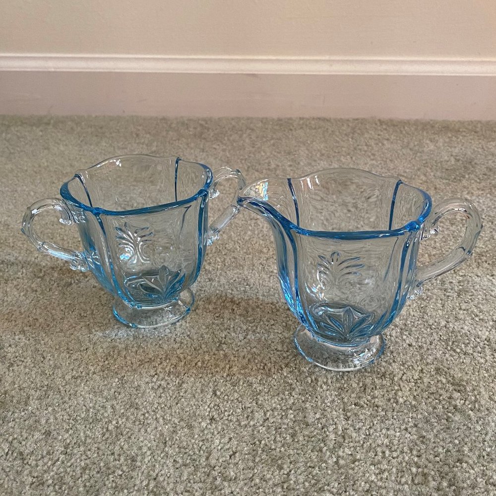 RARE Fostoria Baroque Azure Creamer & Sugar Bowl